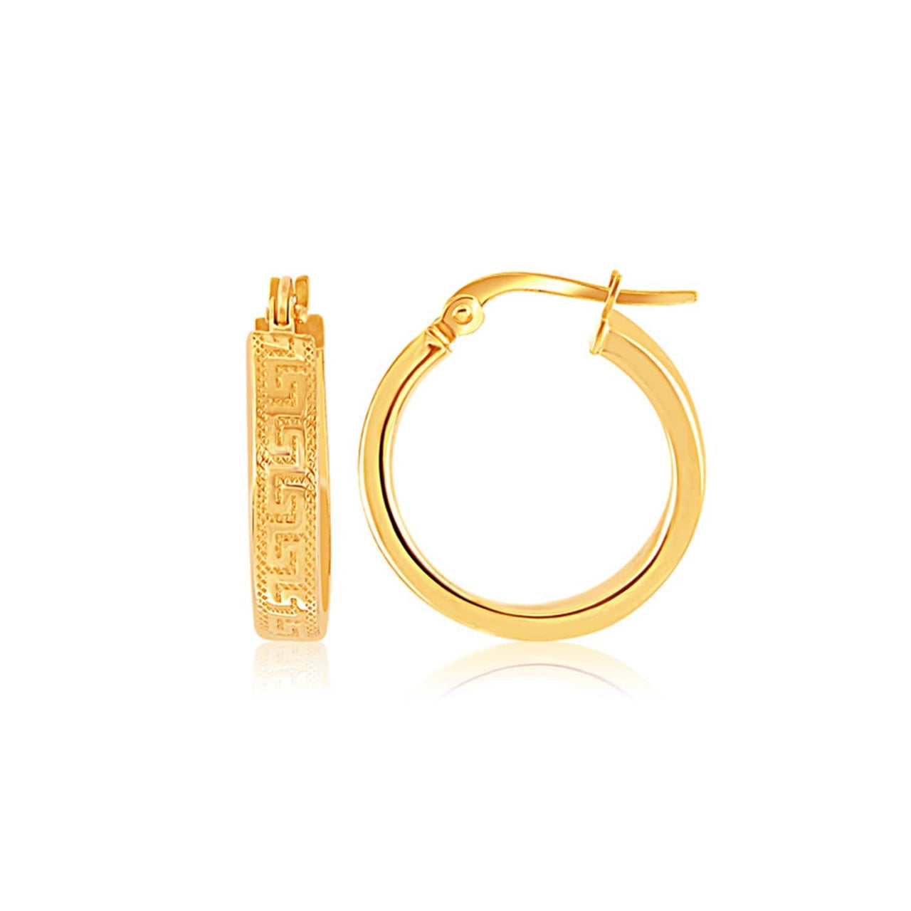 14k Yellow Gold Greek Key Small Hoop Earrings Earrings Angelucci Jewelry   