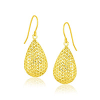 Thumbnail for 14k Yellow Gold Honeycomb Texture Large Teardrop Drop Earrings Earrings Angelucci Jewelry   