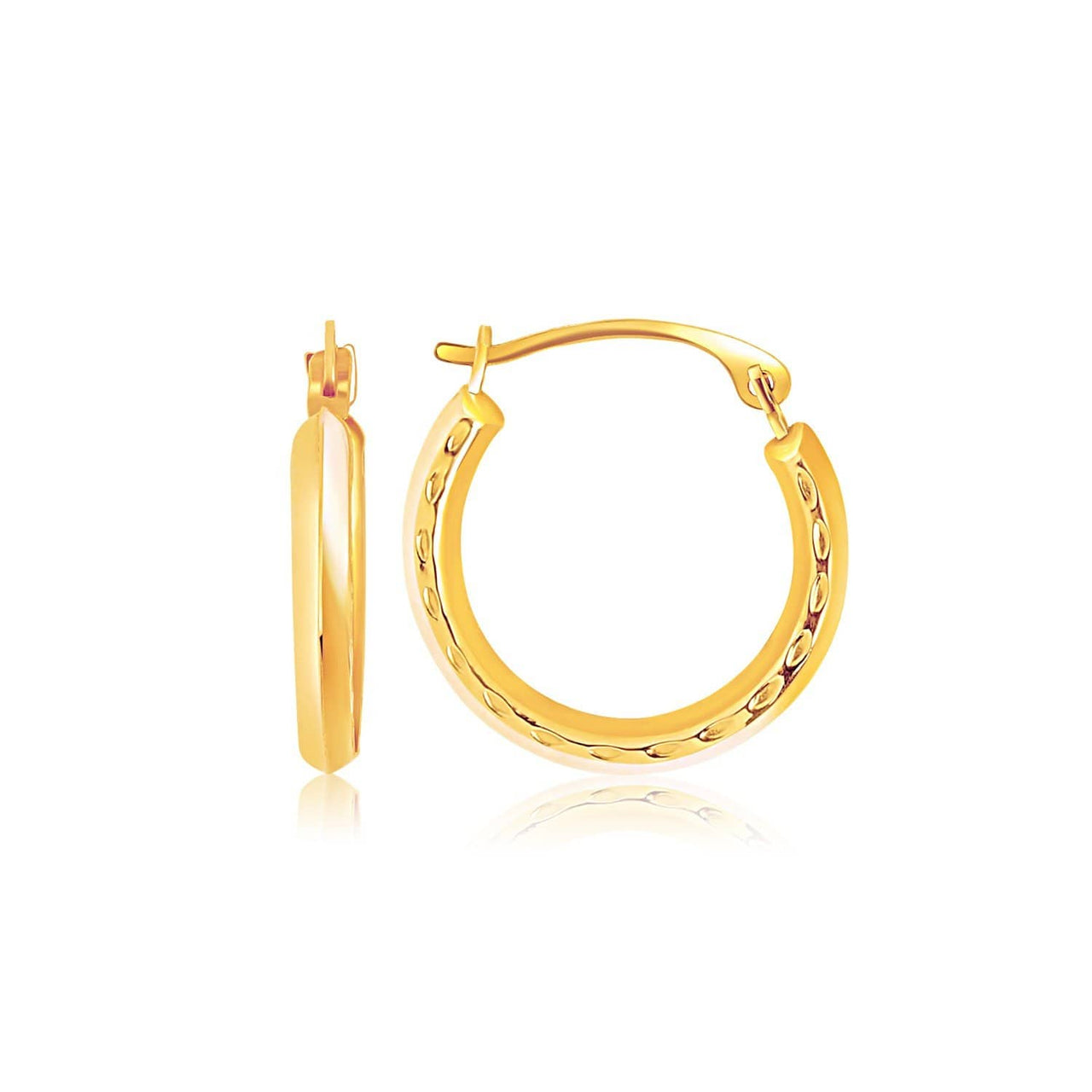 14k Yellow Gold Hoop Earrings with Textured Detailing Earrings Angelucci Jewelry   