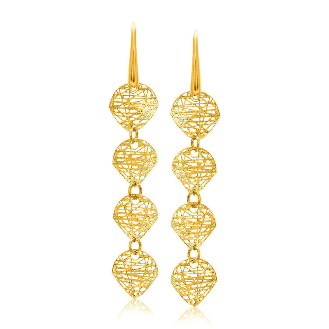 14k Yellow Gold Leaf Like Chain Dangling Earrings Earrings Angelucci Jewelry   