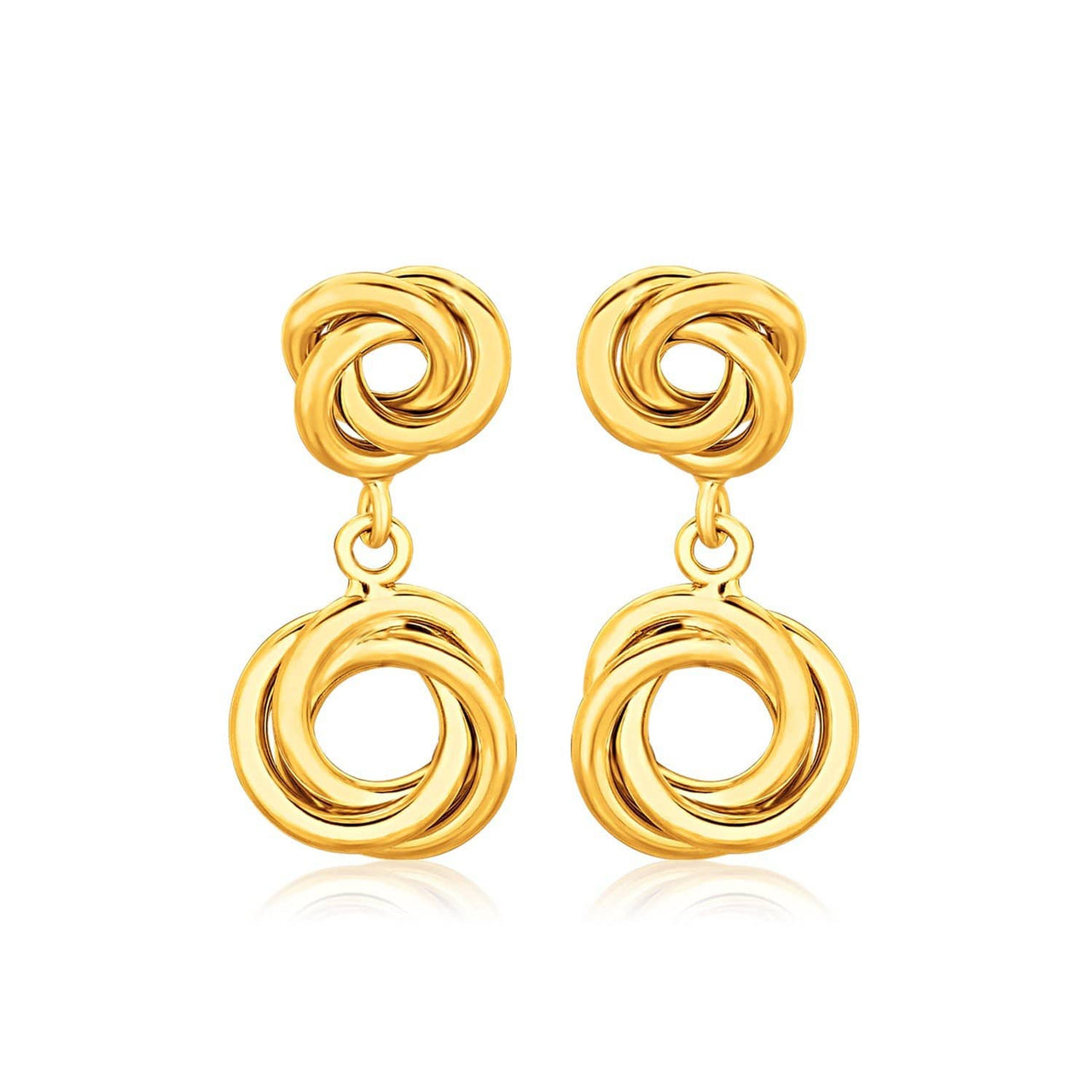 14k Yellow Gold Love Knot Stud Earrings with Drops Earrings Angelucci Jewelry   
