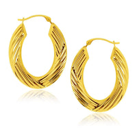 Thumbnail for 14k Yellow Gold Oval Weave Texture Hoop Earrings Earrings Angelucci Jewelry   