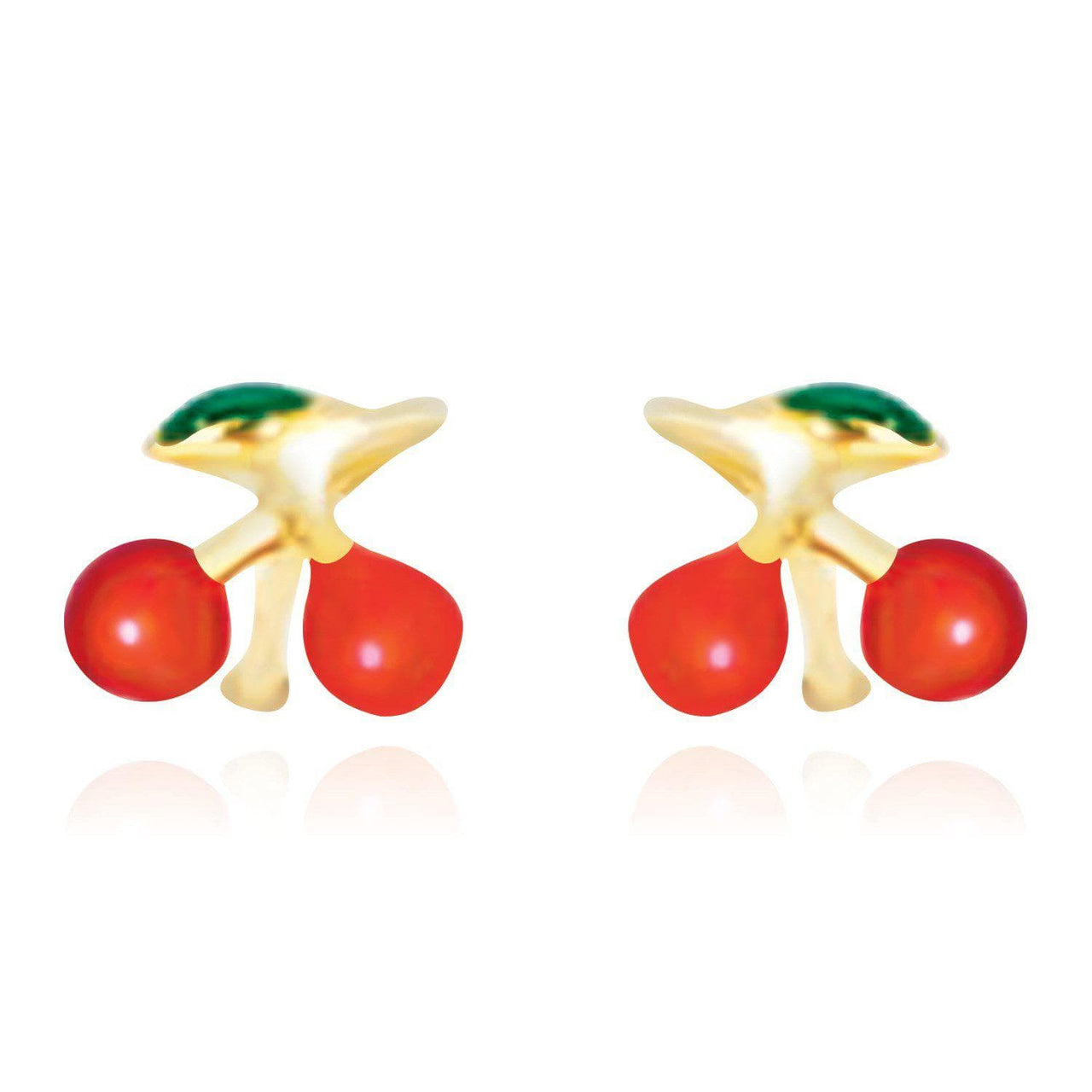 14k Yellow Gold Post Earrings with Cherry Design Earrings Angelucci Jewelry   
