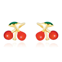 Thumbnail for 14k Yellow Gold Post Earrings with Cherry Design Earrings Angelucci Jewelry   