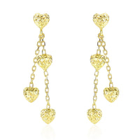 Thumbnail for 14k Yellow Gold Puffed Heart Diamond Cut Chain Dangling Earrings Earrings Angelucci Jewelry   