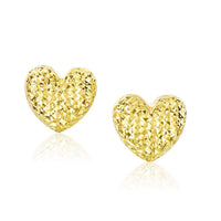 Thumbnail for 14k Yellow Gold Puffed Heart Earrings with Diamond Cuts Earrings Angelucci Jewelry   