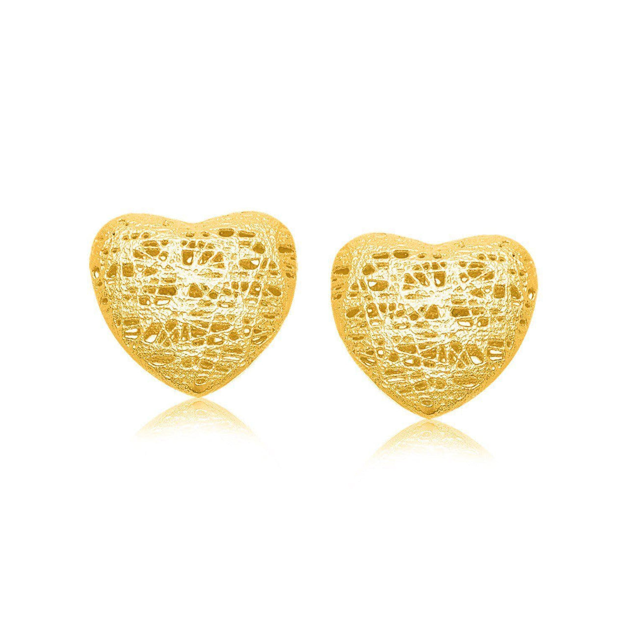 14k Yellow Gold Puffed Heart Motif Lace Stud Earrings Earrings Angelucci Jewelry   