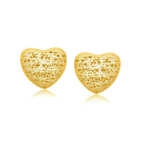 Thumbnail for 14k Yellow Gold Puffed Heart Motif Lace Stud Earrings Earrings Angelucci Jewelry   