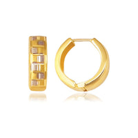 Thumbnail for 14k Yellow Gold Reversible Textured Hinged Hoop Huggie Earrings Earrings Angelucci Jewelry   