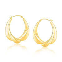 Thumbnail for 14k Yellow Gold Scallop Motif Graduated Oval Hoop Earrings Earrings Angelucci Jewelry   