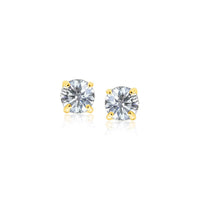 Thumbnail for 14k Yellow Gold Stud Earrings with White Hue Faceted Cubic Zirconia Earrings Angelucci Jewelry   