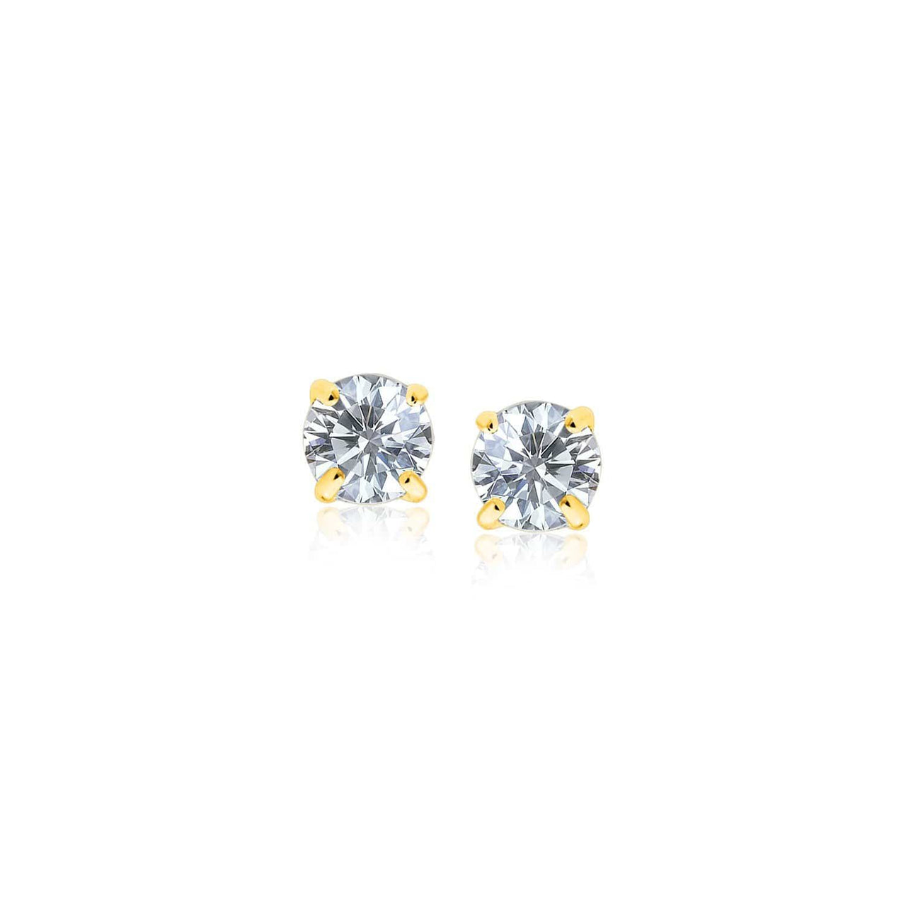 14k Yellow Gold Stud Earrings with White Hue Faceted Cubic Zirconia Earrings Angelucci Jewelry   
