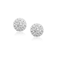Thumbnail for 14k Yellow Gold Stud White Crystal Ball Earrings Earrings Angelucci Jewelry   