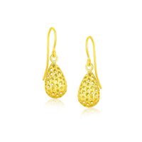 Thumbnail for 14k Yellow Gold Teardrop Drop Earrings with Honeycomb Texture Earrings Angelucci Jewelry   