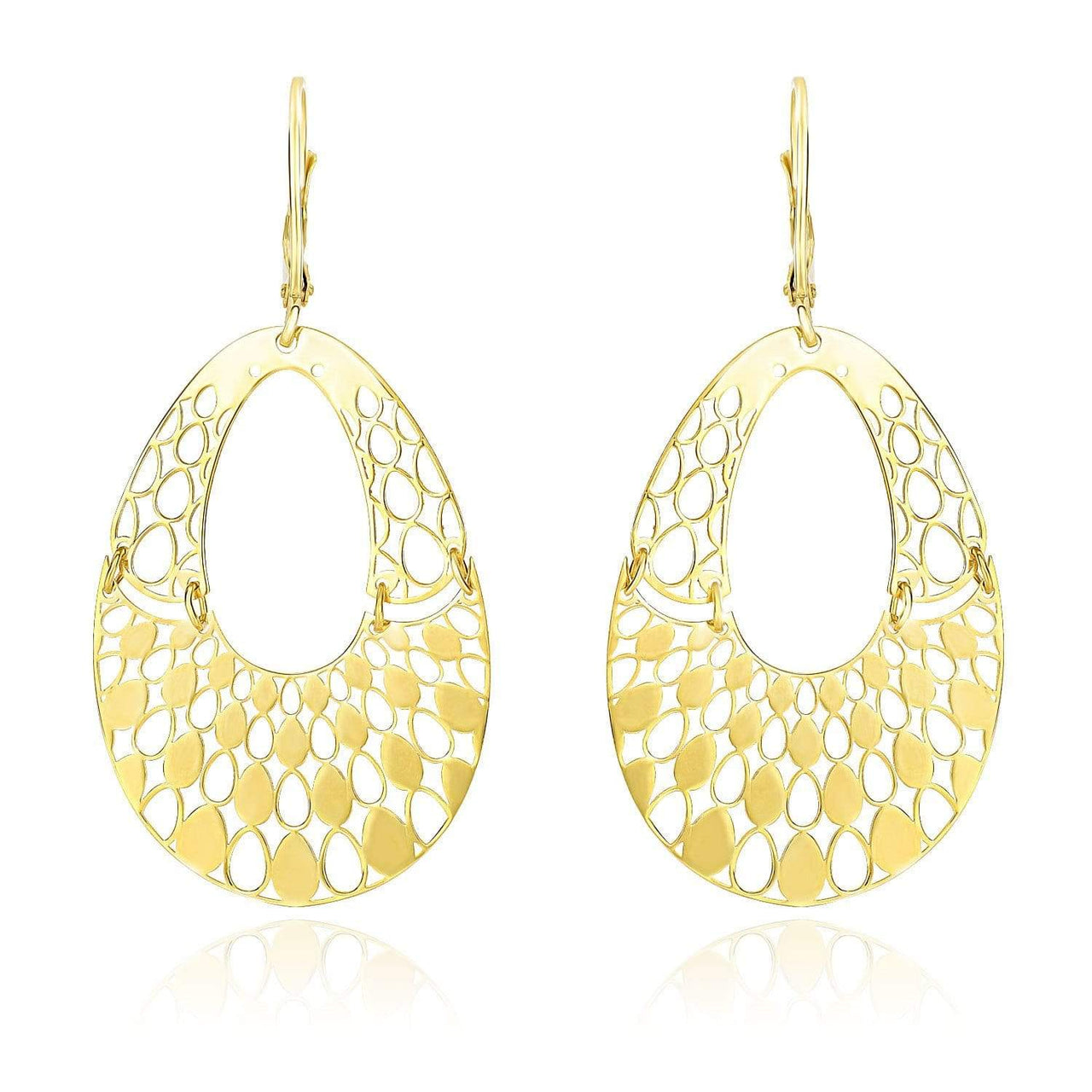 14k Yellow Gold Teardrop Filigree Design Graduated Open Teardrop Earrings Earrings Angelucci Jewelry   