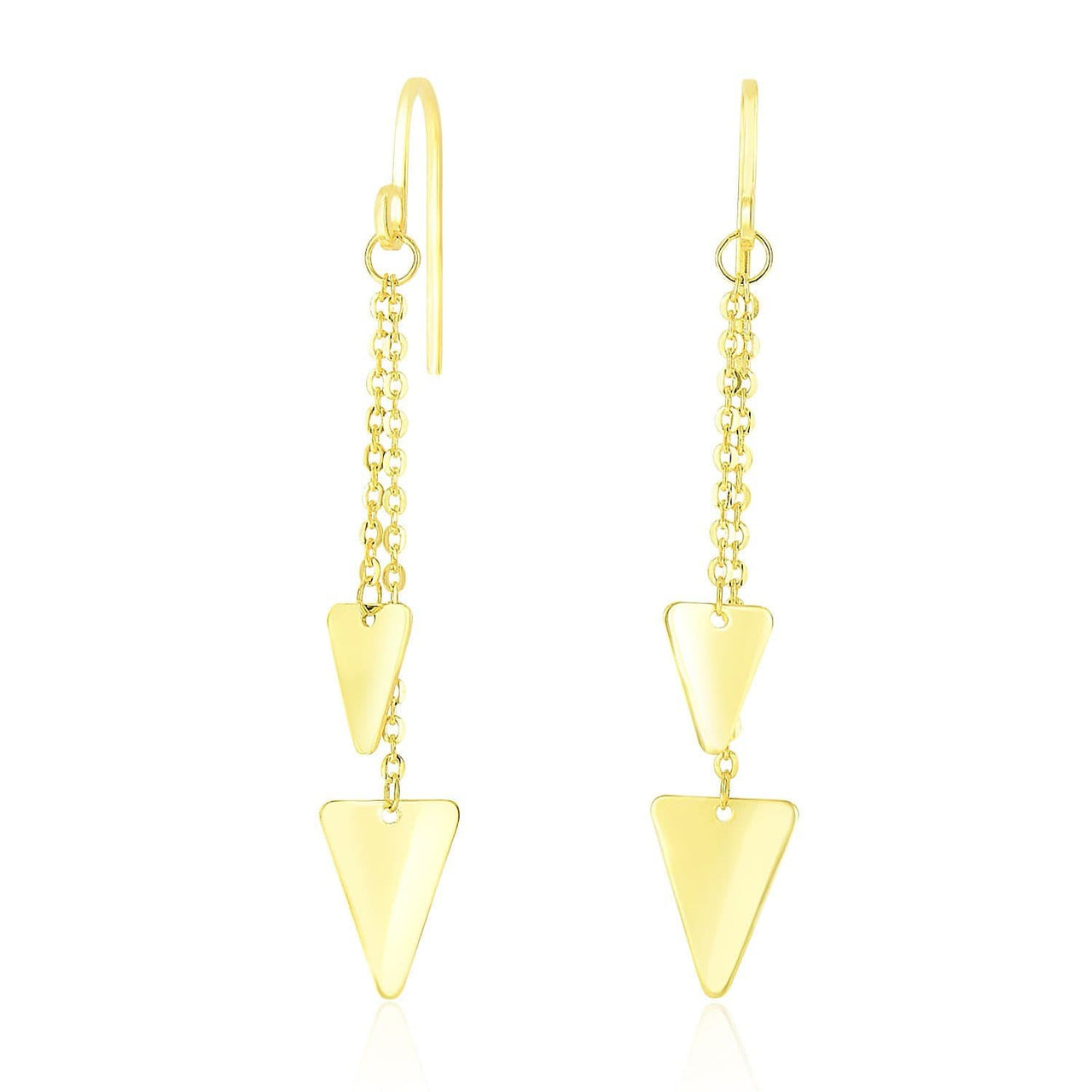 14k Yellow Gold Two-Size Triangle Motif Chain Dangling Earrings Earrings Angelucci Jewelry   