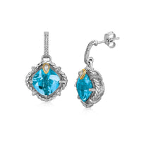 Thumbnail for 18k Yellow Gold and Sterling Silver Blue Topaz and Diamond Accent Drop Earrings Earrings Angelucci Jewelry   