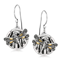 Thumbnail for 18k Yellow Gold and Sterling Silver Branch and Dragonfly Design Earrings Earrings Angelucci Jewelry   