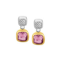 Thumbnail for 18k Yellow Gold and Sterling Silver Cushion Amethyst Accented Drop Earrings Earrings Angelucci Jewelry   
