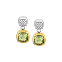 Thumbnail for 18k Yellow Gold and Sterling Silver Drop Earrings with Bezel Set Green Amethysts Earrings Angelucci Jewelry   
