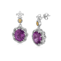 Thumbnail for 18k Yellow Gold and Sterling Silver Fleur De Lis Motif Earrings with Diamond Earrings Angelucci Jewelry   