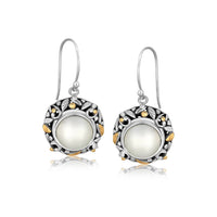 Thumbnail for 18k Yellow Gold and Sterling Silver Pearl Drop Earrings with Leaf Ornaments Earrings Angelucci Jewelry   