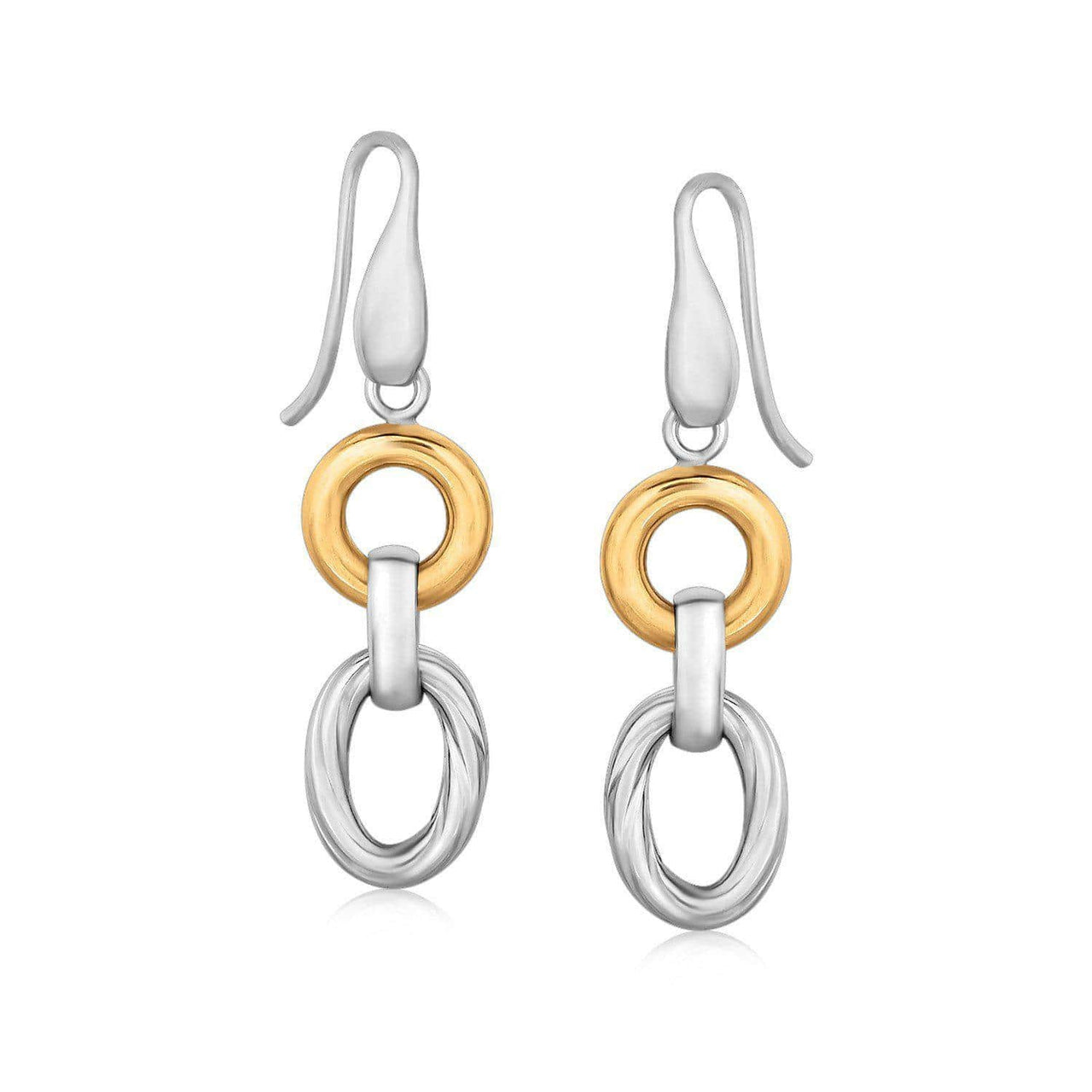 18k Yellow Gold and Sterling Silver Round and Oval Motif Rhodium Plated Earrings Earrings Angelucci Jewelry   