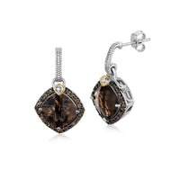 Thumbnail for 18k Yellow Gold and Sterling Silver Smokey Quartz and Coffee Diamond Earrings Earrings Angelucci Jewelry   