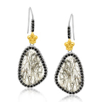 Thumbnail for 18k Yellow Gold & Sterling Silver Black Spinel Rutilated Quartz Earrings Earrings Angelucci Jewelry   