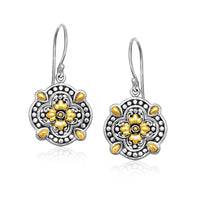 Thumbnail for 18k Yellow Gold & Sterling Silver Byzantine Pattern Flower Shape Earrings Earrings Angelucci Jewelry   