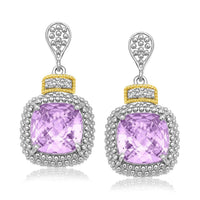 Thumbnail for 18k Yellow Gold & Sterling Silver Cushion Amethyst & Diamond Earrings (.05cttw) Earrings Angelucci Jewelry   