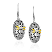 Thumbnail for 18k Yellow Gold & Sterling Silver Diamond and Dragonfly Oval Earrings Earrings Angelucci Jewelry   