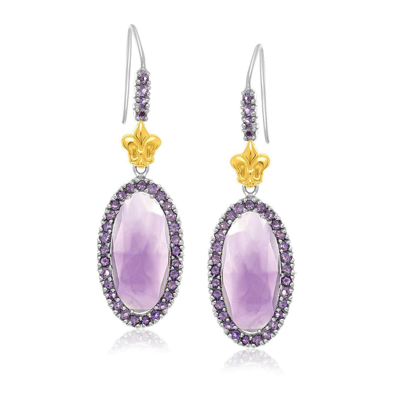 18k Yellow Gold & Sterling Silver Oval Amethyst Fleur De Lis Earrings Earrings Angelucci Jewelry   