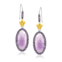 Thumbnail for 18k Yellow Gold & Sterling Silver Oval Amethyst Fleur De Lis Earrings Earrings Angelucci Jewelry   