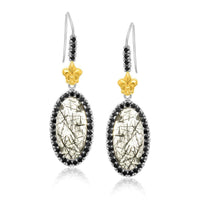 Thumbnail for 18k Yellow Gold & Sterling Silver Rutilated Quartz Fleur De Lis Drop Earrings Earrings Angelucci Jewelry   