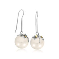 Thumbnail for 18k Yellow Gold & Sterling Silver Shell Pearl Earrings with Dragonfly Accents Earrings Angelucci Jewelry   