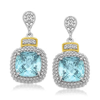 Thumbnail for 18k Yellow Gold & Sterling Silver Sky Blue Topaz & Diamond Earrings (.05cttw) Earrings Angelucci Jewelry   