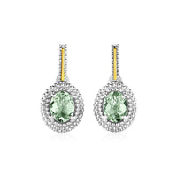Thumbnail for Oval Green Amethyst Earrings in 18k Yellow Gold & Sterling Silver Earrings Angelucci Jewelry   