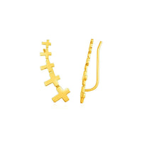 Thumbnail for Climber Earrings with Crosses in 14k Yellow Gold Earrings Angelucci Jewelry   