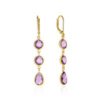 Thumbnail for Drop Earrings with Round and Pear-Shaped Amethysts in 14k Yellow Gold Earrings Angelucci Jewelry   