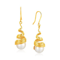 Thumbnail for Italian Design 14k Yellow Gold Filament Spiral Earrings with Cultured Pearl Earrings Angelucci Jewelry   
