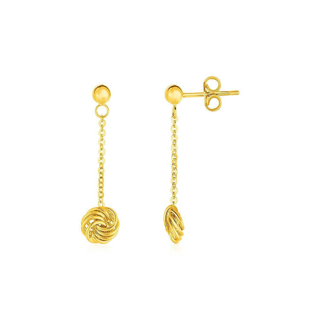 Post Earrings with Love Knot Drops in 14k Yellow Gold Earrings Angelucci Jewelry   
