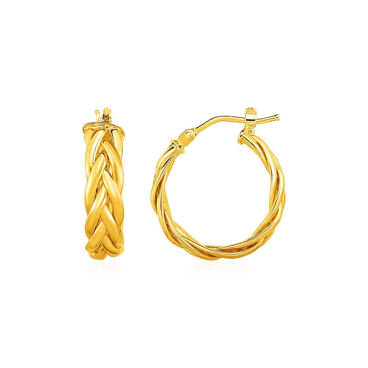 Shiny Braided Hoop Earrings in 14k Yellow Gold Earrings Angelucci Jewelry   