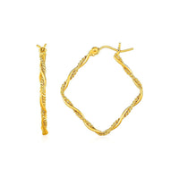 Thumbnail for Textured and Shiny Twisted Square Hoop Earrings in 14k Yellow Gold Earrings Angelucci Jewelry   