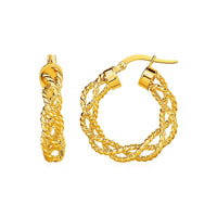 Thumbnail for Textured Braided Hoop Earrings in 14k Yellow Gold Earrings Angelucci Jewelry   