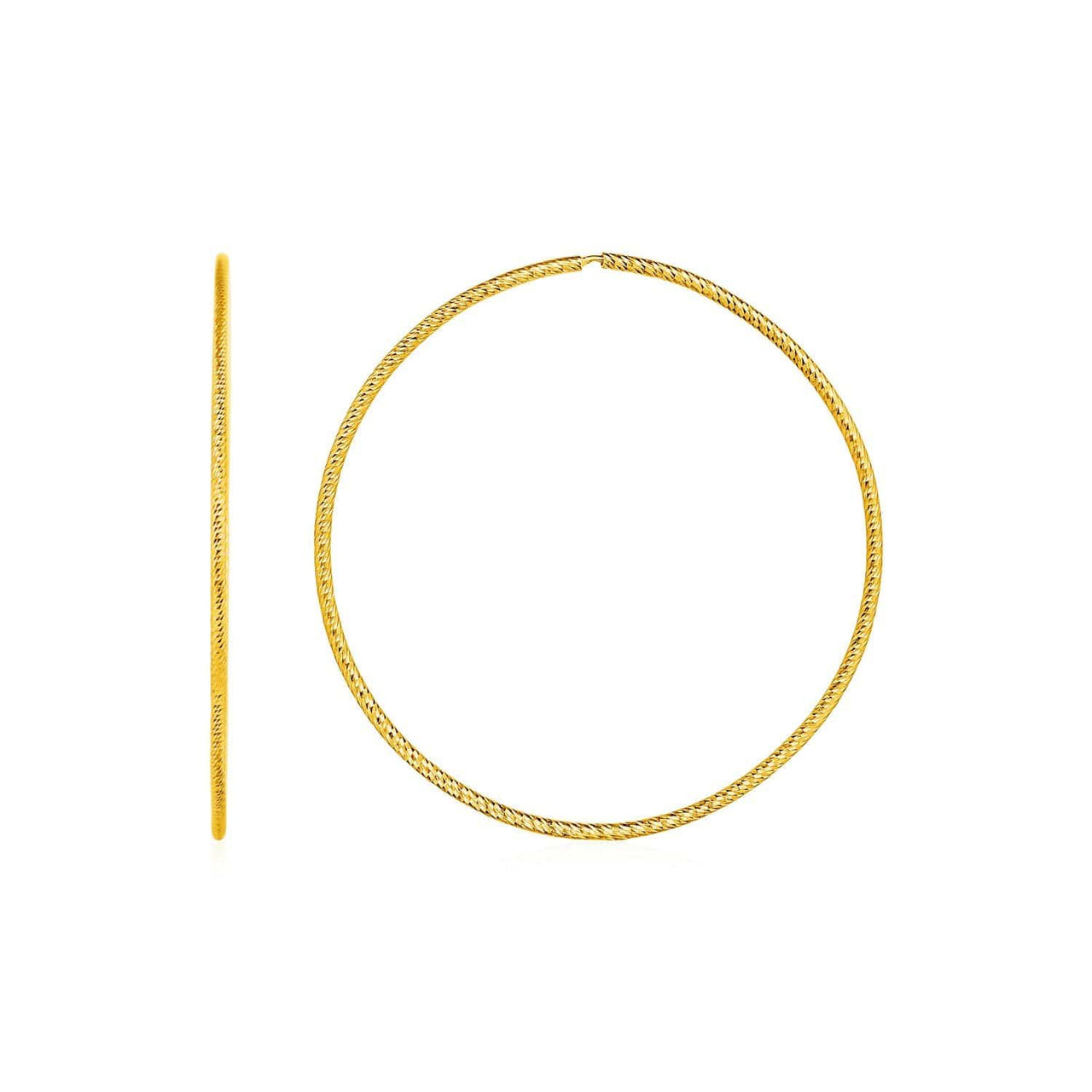 Textured Endless Hoop Earrings in 14k Yellow Gold Earrings Angelucci Jewelry   