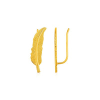 Thumbnail for Textured Feather Climber Earrings in 14k Yellow Gold Earrings Angelucci Jewelry   
