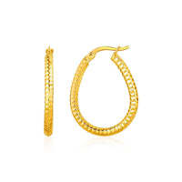 Thumbnail for Textured Oval Hoop Earrings in 10k Yellow Gold Earrings Angelucci Jewelry   