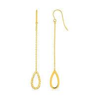 Thumbnail for Textured Pear Shaped Long Drop Earrings in 14k Yellow Gold Earrings Angelucci Jewelry   