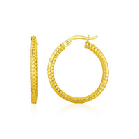 Thumbnail for Textured Round Hoop Earrings in 10k Yellow Gold Earrings Angelucci Jewelry   